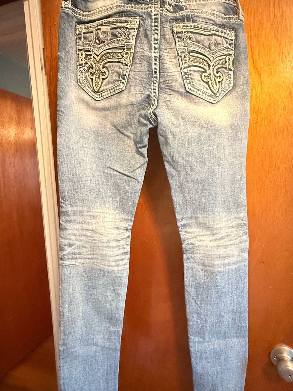 Rock Revival Light Blue Skinny Jeans with Embroidered Back Pockets